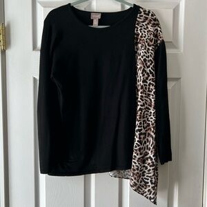 Chico's Black Top with Animal Print Detail